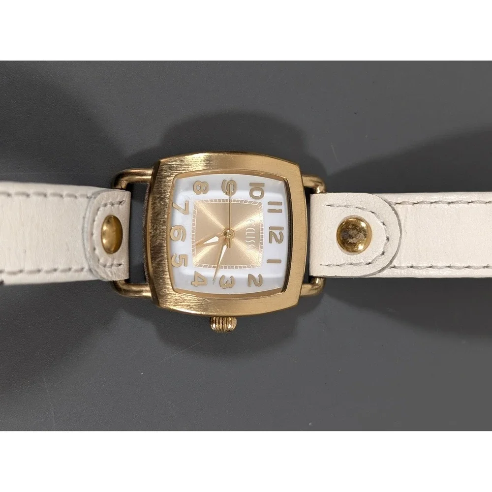 Ecclissi Womens White Leather Watch Gold Tone Square Minimalist‎ 7